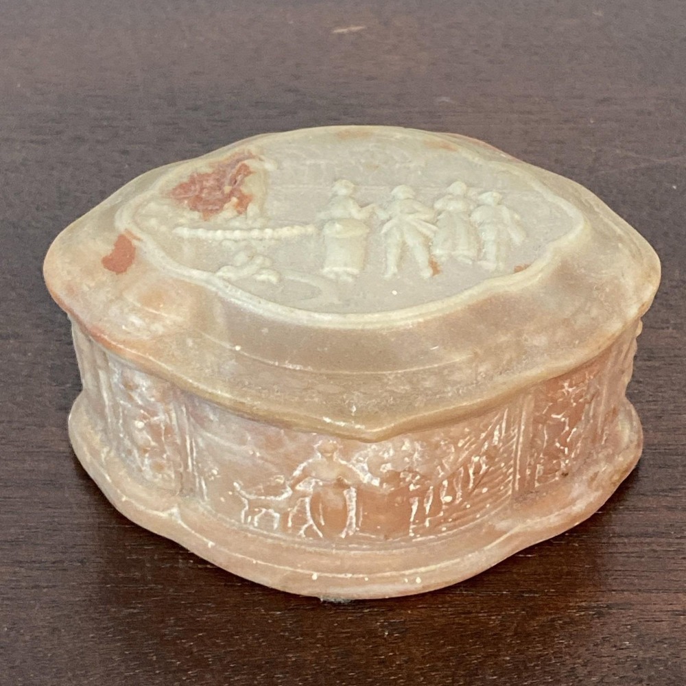 Vintage Genuine Incolay Stone Jewelry Trinket Box Victorian Inspired Scenes USA